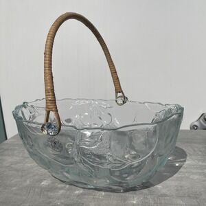 Toscany Country Harvest Glass Fruit Basket/Bowl with Rattan Handle